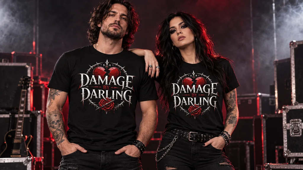 Official Damage By Darling black logo T-shirts